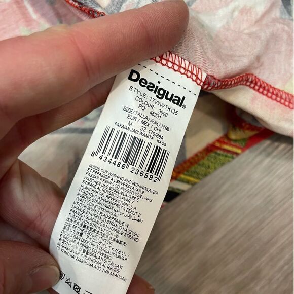 Desigual Womens Tunic Top Red Black Aztec 3/4 Sleeve Scoop Neck Blouse M - Picture 5 of 5